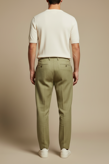 Pantalon Beige Lin Plissé Décontracté Homme - Vert - vue 2