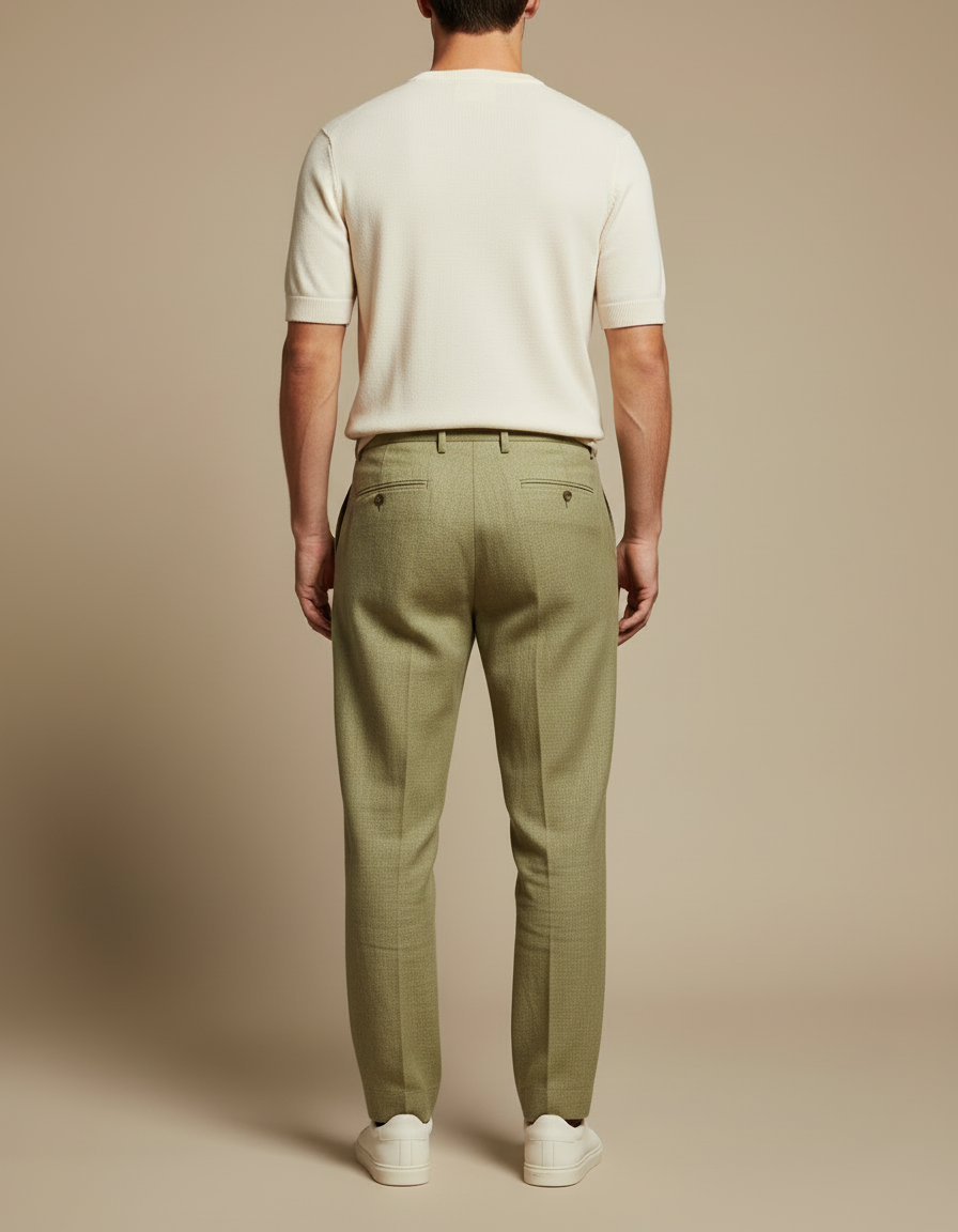 Pantalon Beige Lin Plissé Décontracté Homme - Vert - vue 2