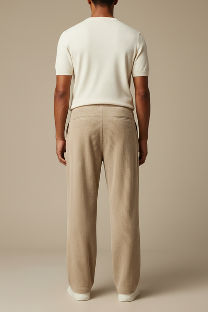Pantalon Beige Côtelé Droit Cordon Ample Confortable - Cordé - vue 2