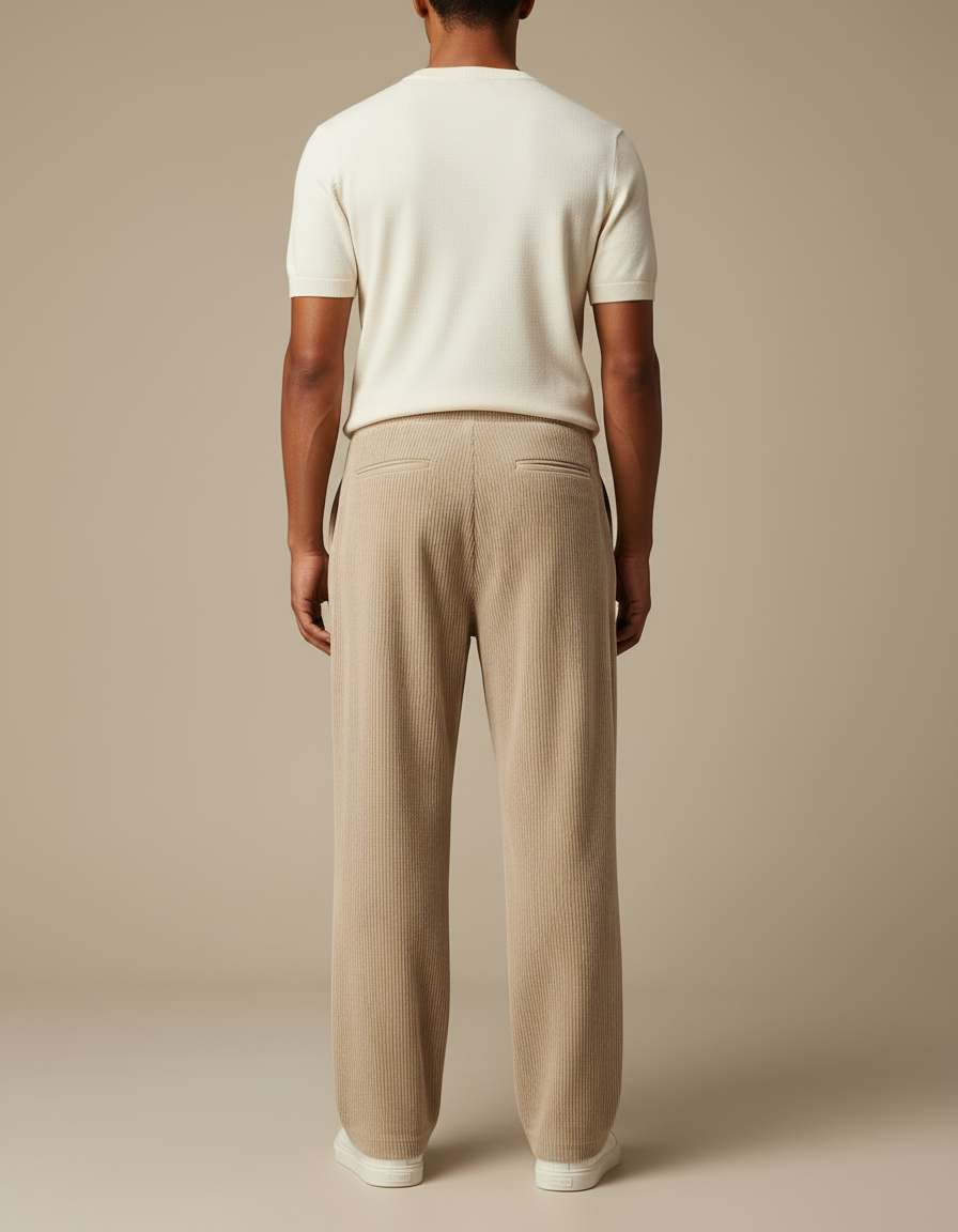 Pantalon Beige Côtelé Droit Cordon Ample Confortable - Cordé - vue 2