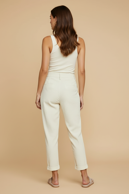 Pantalon Beige Côtelé Droit Décontracté Taille Haute - Cordé - vue 2
