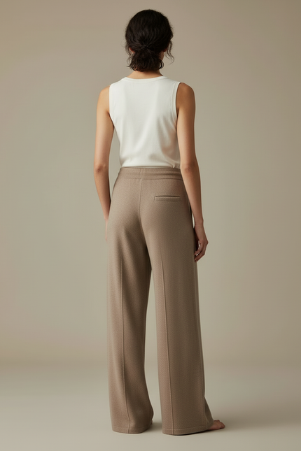 Pantalon Beige Ample Maille Tricoté Confortable Décontracté - vue 2