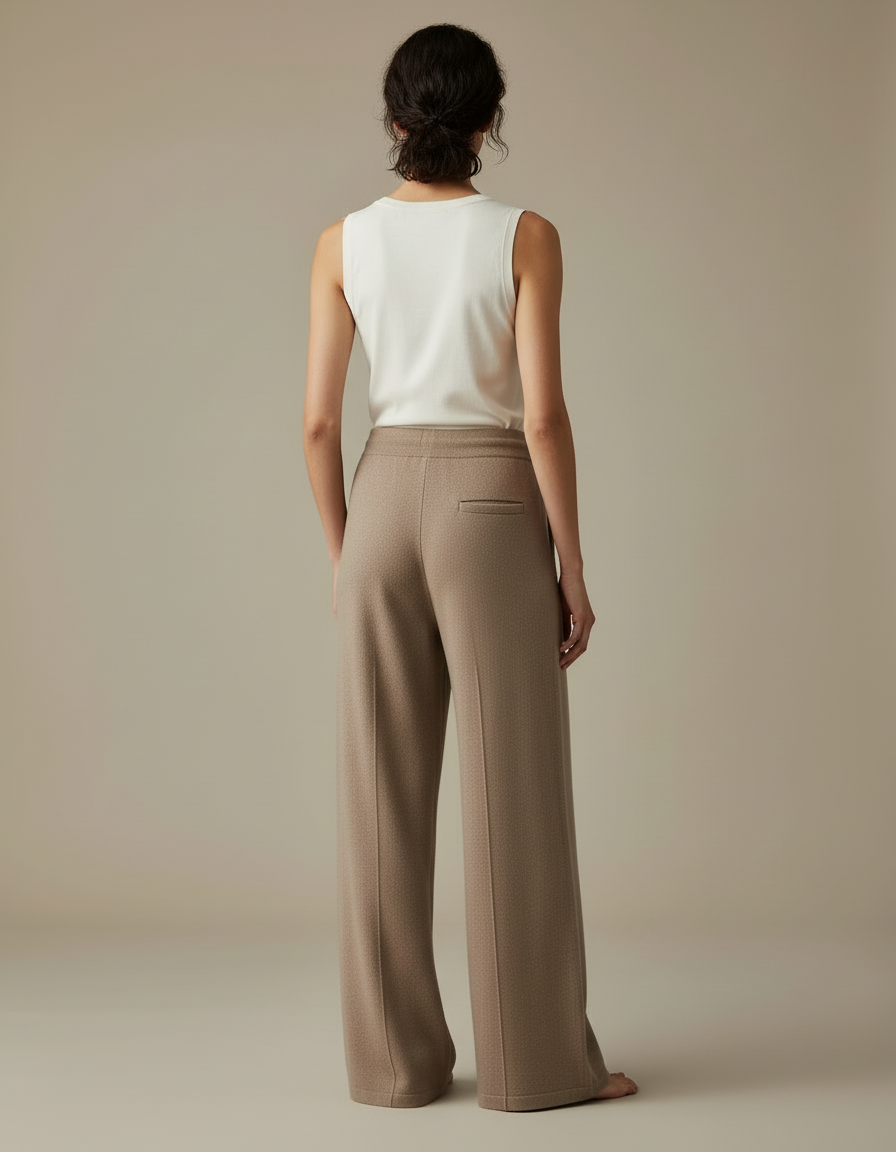 Pantalon Beige Ample Maille Tricoté Confortable Décontracté - vue 2