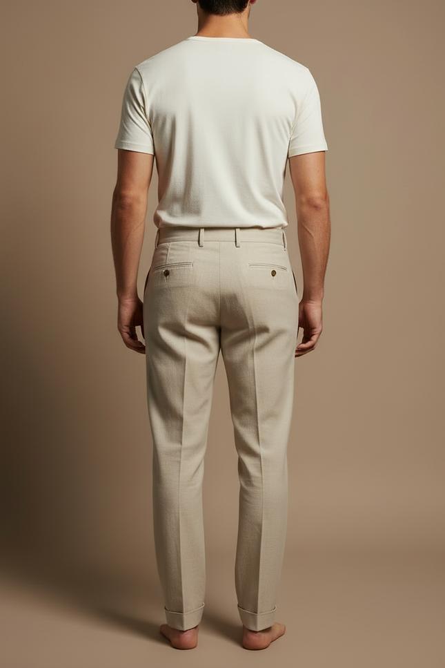 Pantalon Beige Élégant Plissé Droit Décontracté Homme - Lin - vue 2