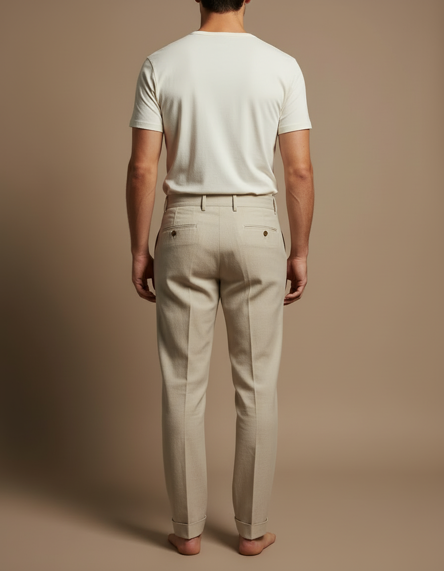 Pantalon Beige Élégant Plissé Droit Décontracté Homme - Lin - vue 2