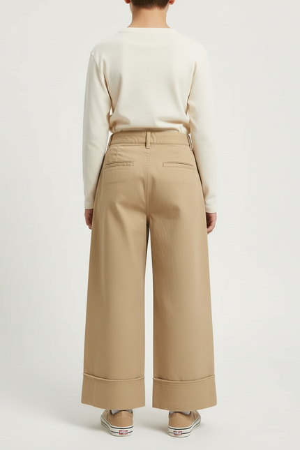Pantalon Beige Plissé Ample Enfant Décontracté Coton - vue 2