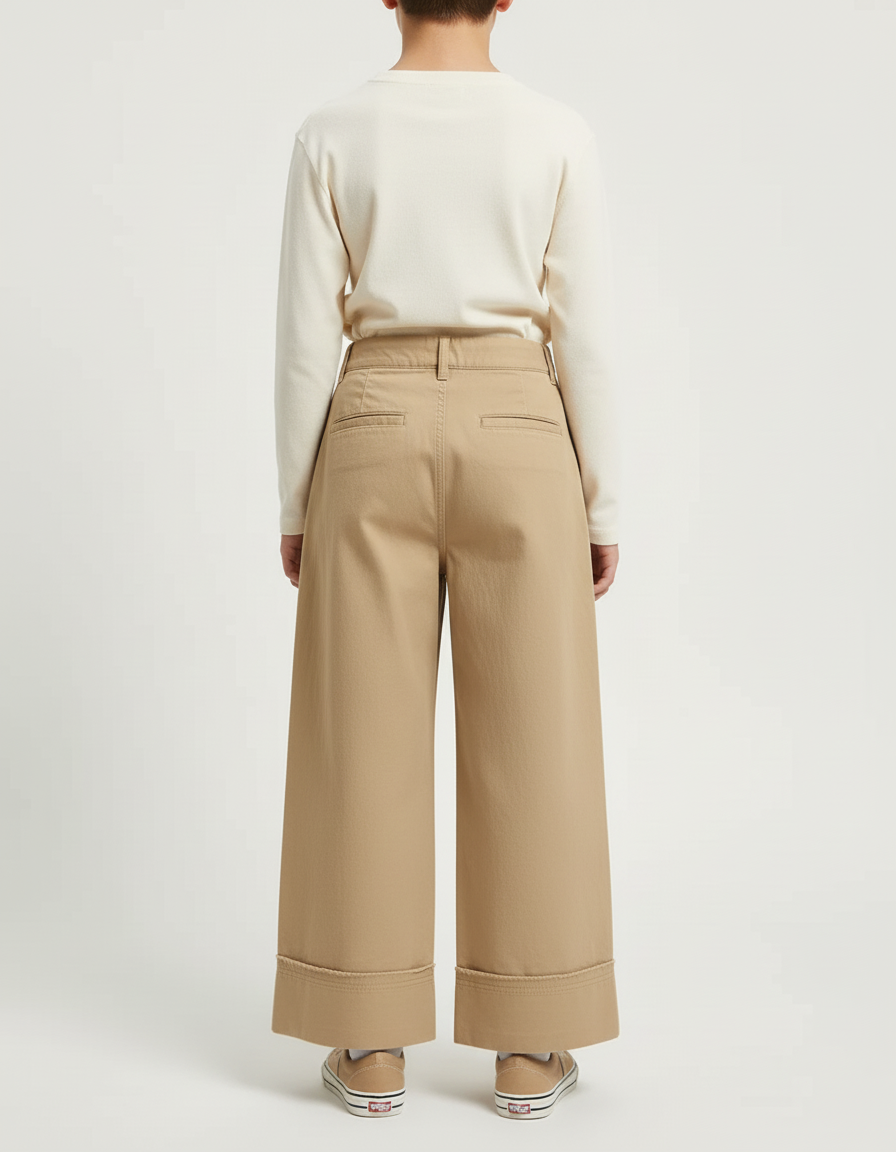 Pantalon Beige Plissé Ample Enfant Décontracté Coton - vue 2