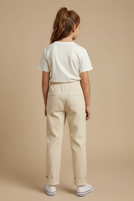 Pantalon Beige Côtelé Ample Décontracté Cordon Plaid - Cordé - vue 2
