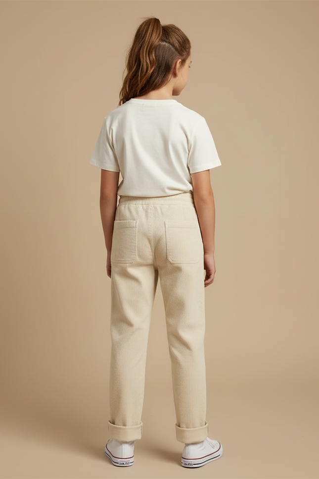 Pantalon Beige Côtelé Ample Décontracté Cordon Plaid - Cordé - vue 2