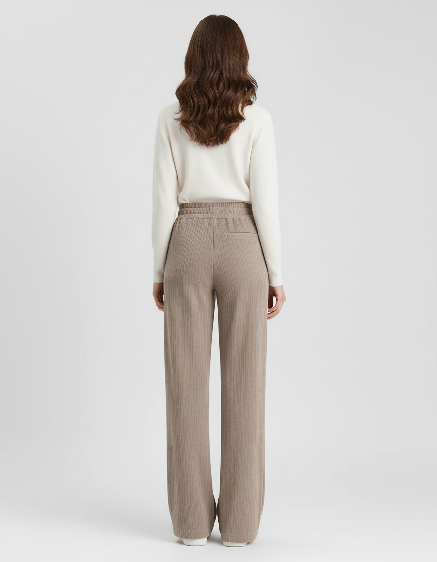 Pantalon Beige Côtelé Ample Taille Haute Confortable - Cordé - vue 2