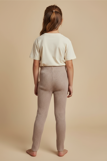 Pantalon Beige Côtelé Tricoté Élastique Confortable Enfant - Maille - vue 2