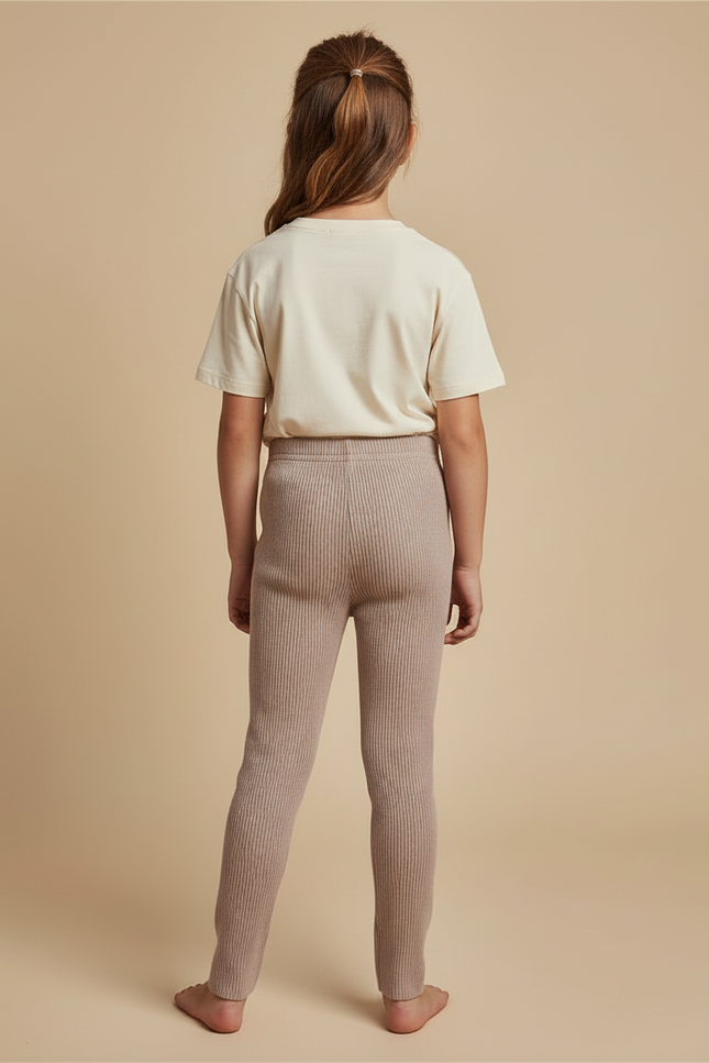Pantalon Beige Côtelé Tricoté Élastique Confortable Enfant - Maille - vue 2