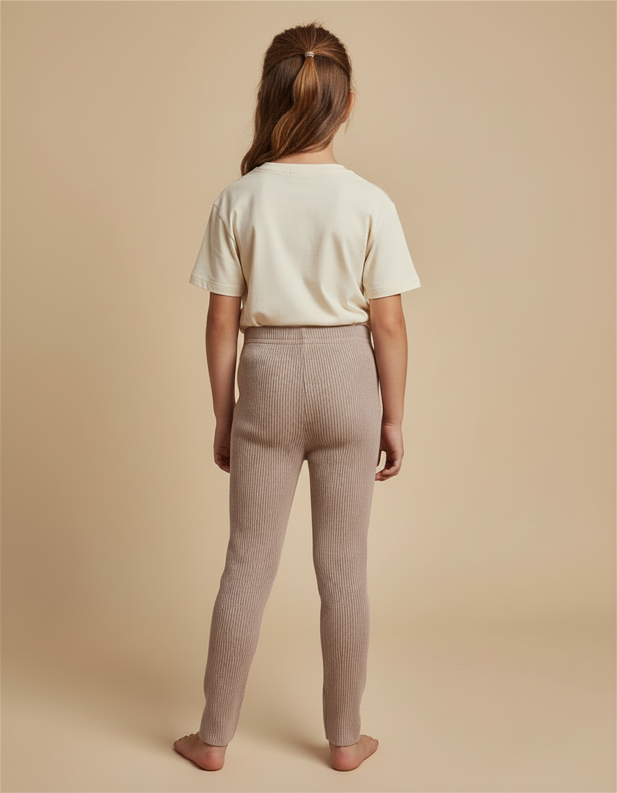 Pantalon Beige Côtelé Tricoté Élastique Confortable Enfant - Maille - vue 2