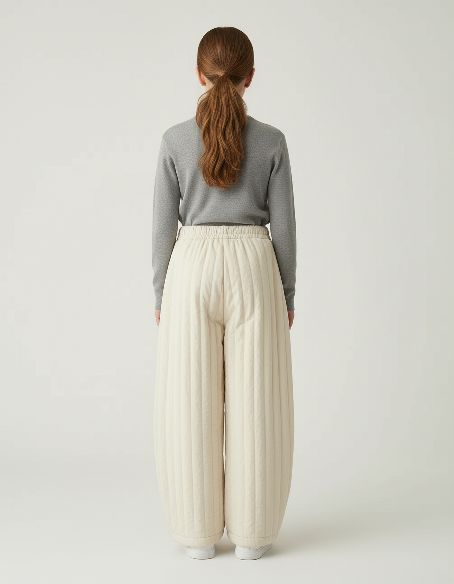 Pantalon Beige Matelassé Enfant Ample Hiver Chaud - Molleton - vue 2