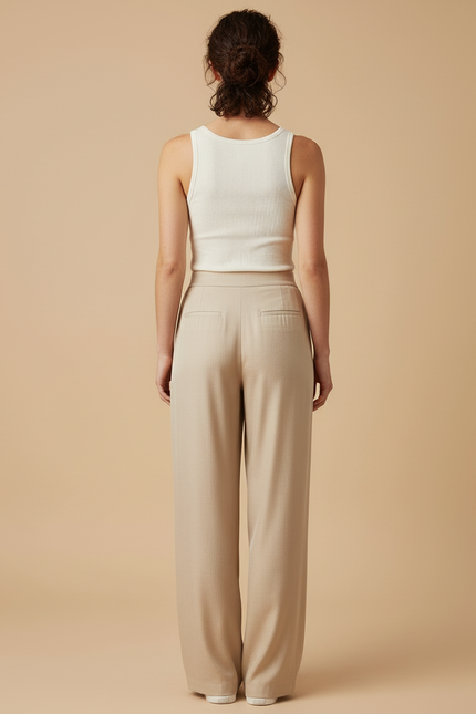 Pantalon Beige Ample Fluide Décontracté Élégant - Viscose - vue 2