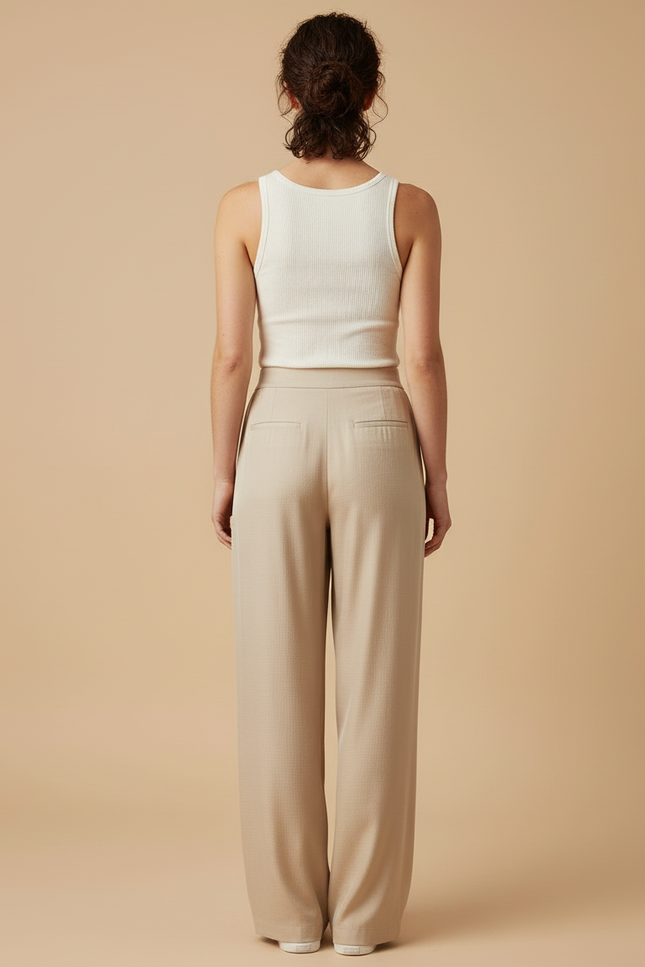 Pantalon Beige Ample Fluide Décontracté Élégant - Viscose - vue 2