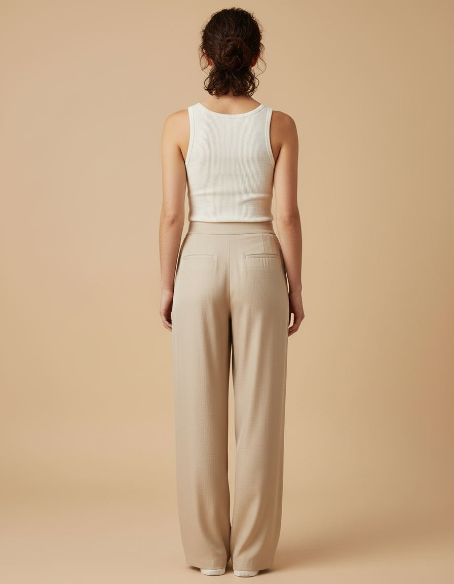 Pantalon Beige Ample Fluide Décontracté Élégant - Viscose - vue 2