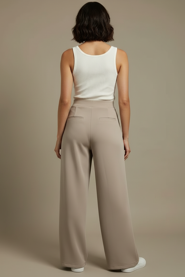 Pantalon Beige Ample Fluide Élégant Femme - Polyester - vue 2
