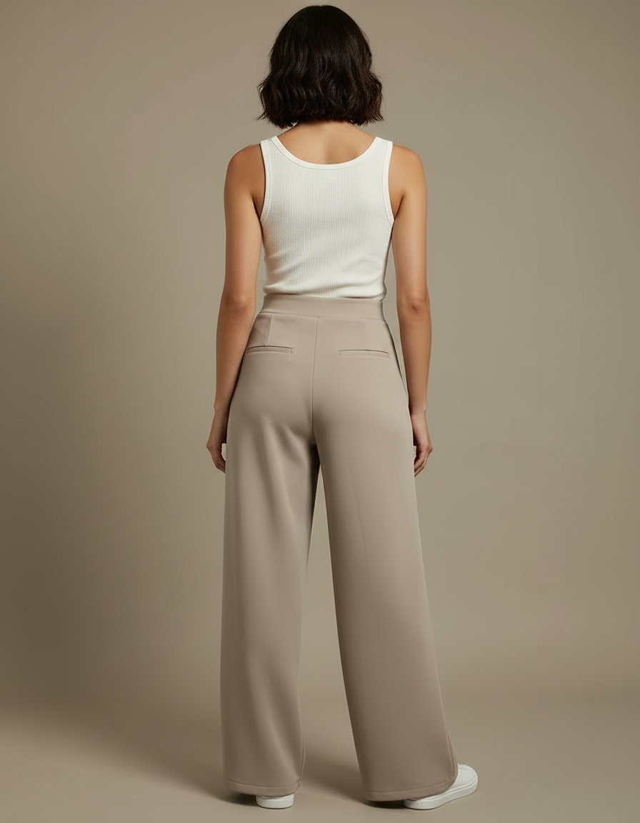 Pantalon Beige Ample Fluide Élégant Femme - Polyester - vue 2