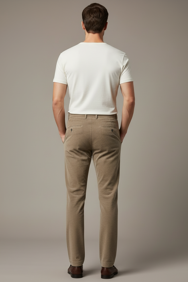 Pantalon Beige Côtelé Droit Homme Élégant - Cordé - vue 2