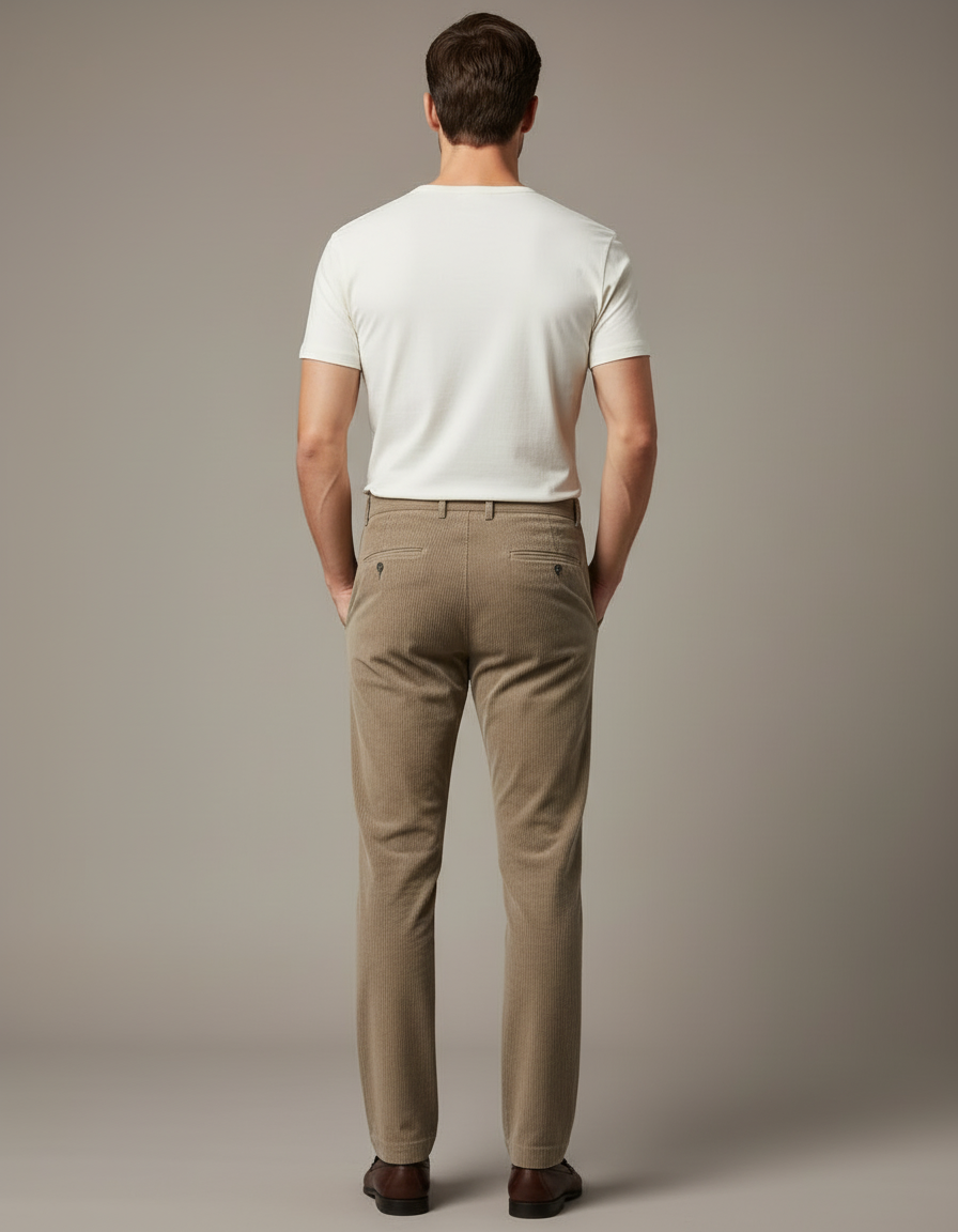 Pantalon Beige Côtelé Droit Homme Élégant - Cordé - vue 2
