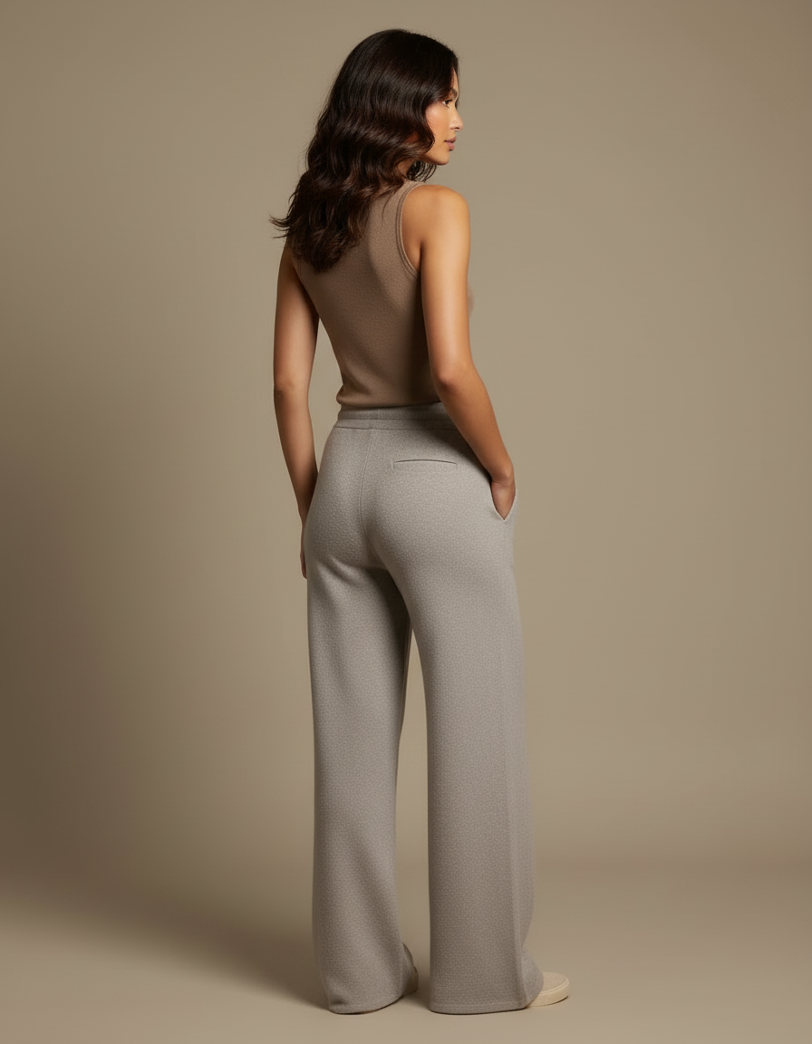Pantalon Beige Ample Tricoté Cordon Décontracté - Gris Maille - vue 2