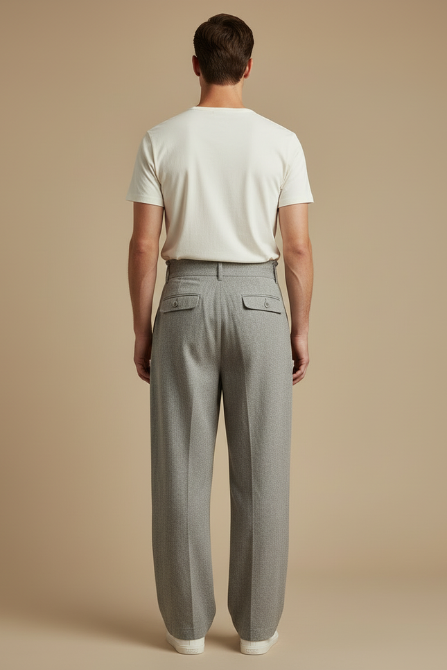 Pantalon Beige Ample Plissé Décontracté Homme - Gris Tweed - vue 2