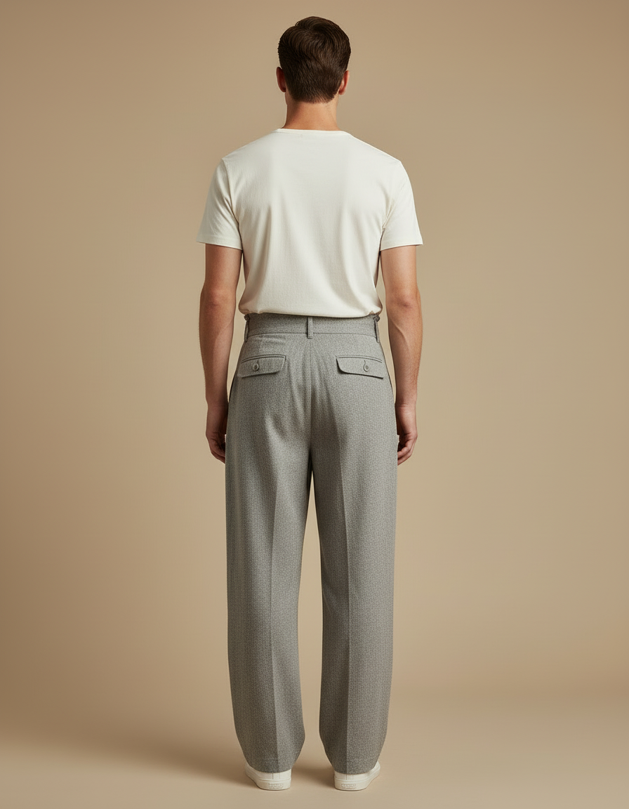 Pantalon Beige Ample Plissé Décontracté Homme - Gris Tweed - vue 2