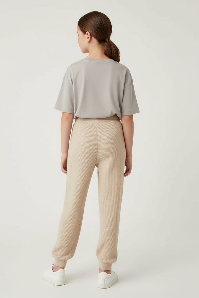 Pantalon Beige Tricoté Ample Décontracté Fille - Maille - vue 2