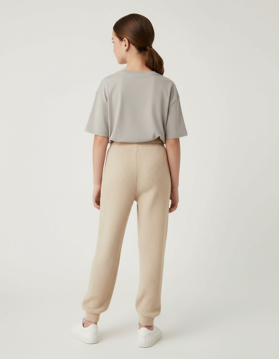 Pantalon Beige Tricoté Ample Décontracté Fille - Maille - vue 2