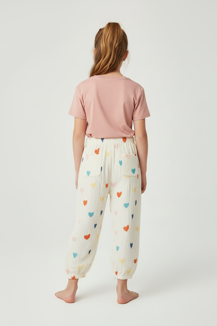Pantalon Beige Cœurs Colorés Ample Léger Enfant - Coton - vue 2