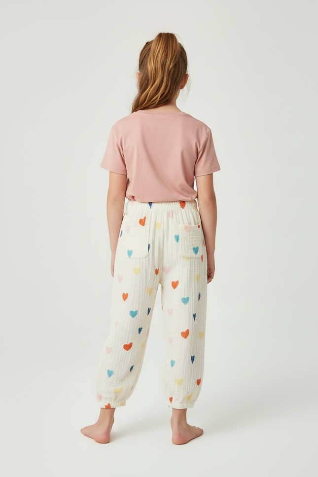 Pantalon Beige Cœurs Colorés Ample Léger Enfant - Coton - vue 2
