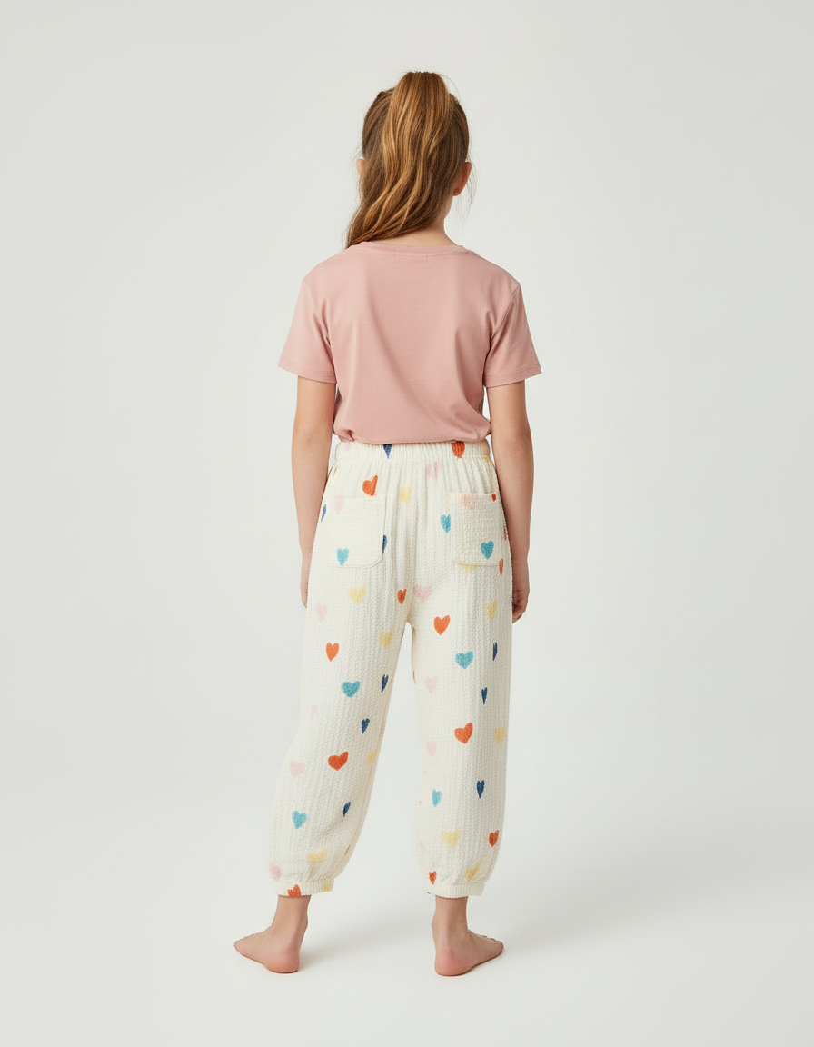 Pantalon Beige Cœurs Colorés Ample Léger Enfant - Coton - vue 2