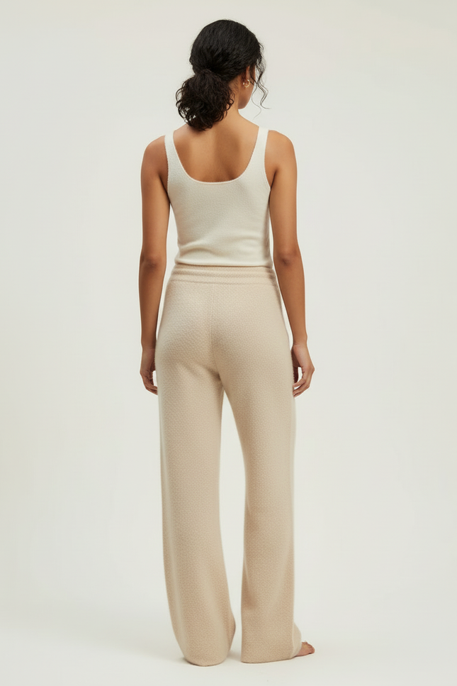 Pantalon Beige Femme Tricoté Ample Doux Confortable - Maille - vue 2