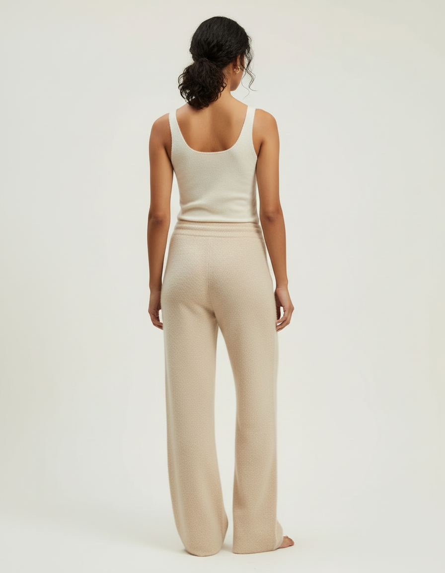 Pantalon Beige Femme Tricoté Ample Doux Confortable - Maille - vue 2