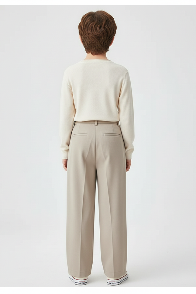 Pantalon Beige Plissé Droit Élégant Enfant - Gabardine - vue 2