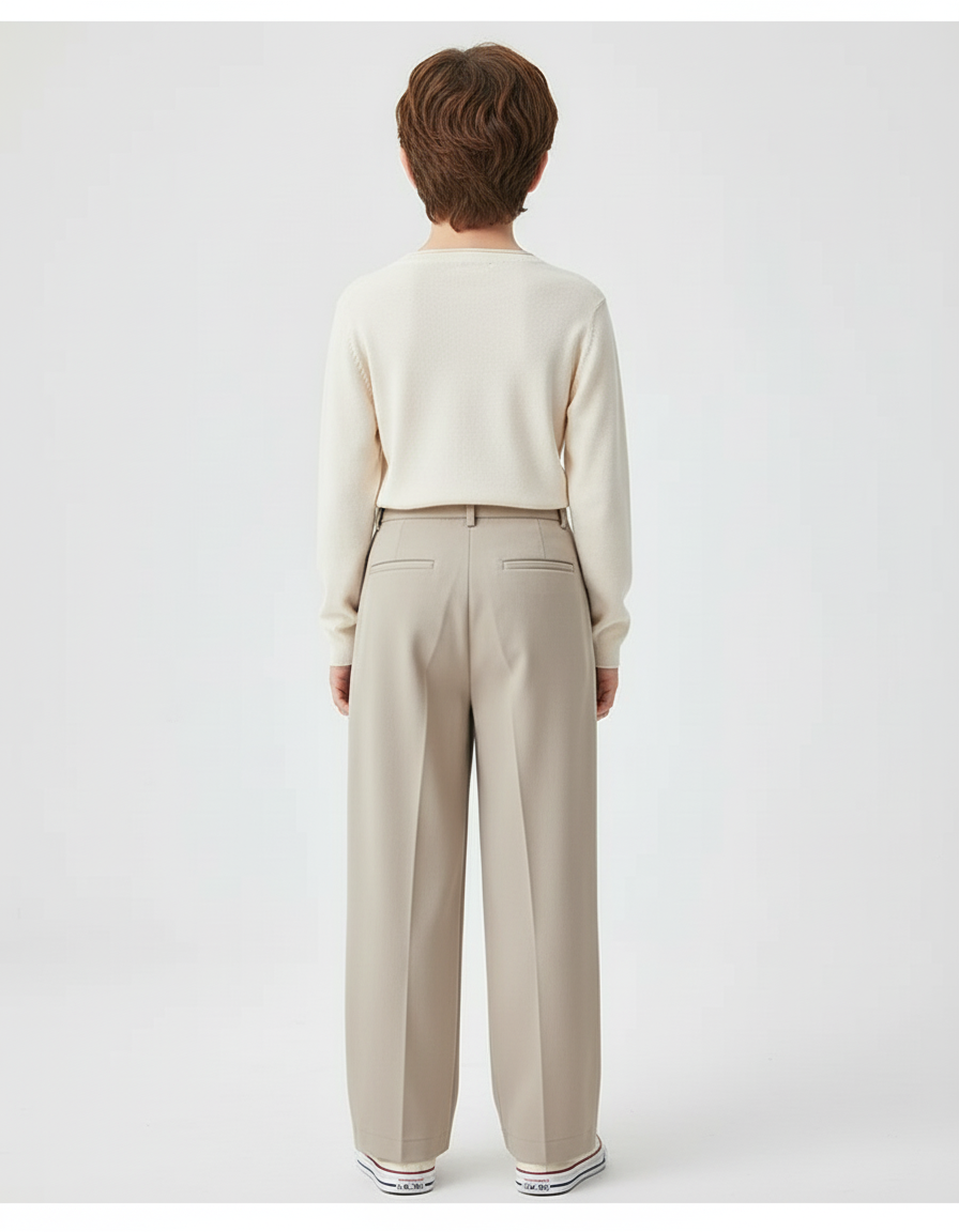 Pantalon Beige Plissé Droit Élégant Enfant - Gabardine - vue 2