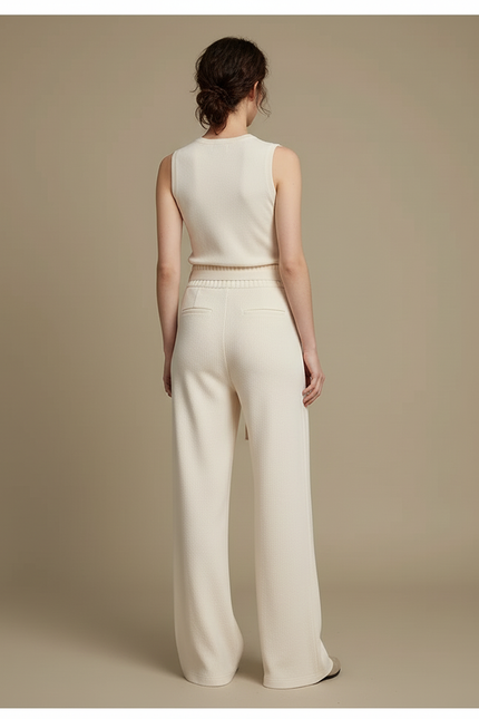 Pantalon Beige Ample Cordon Fluide Femme - Maille - vue 2