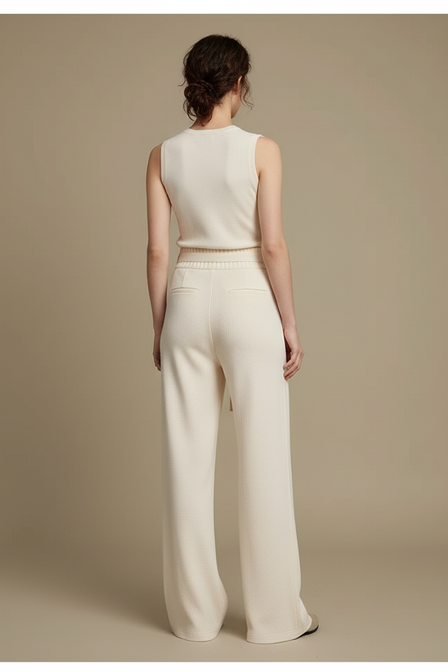 Pantalon Beige Ample Cordon Fluide Femme - Maille - vue 2