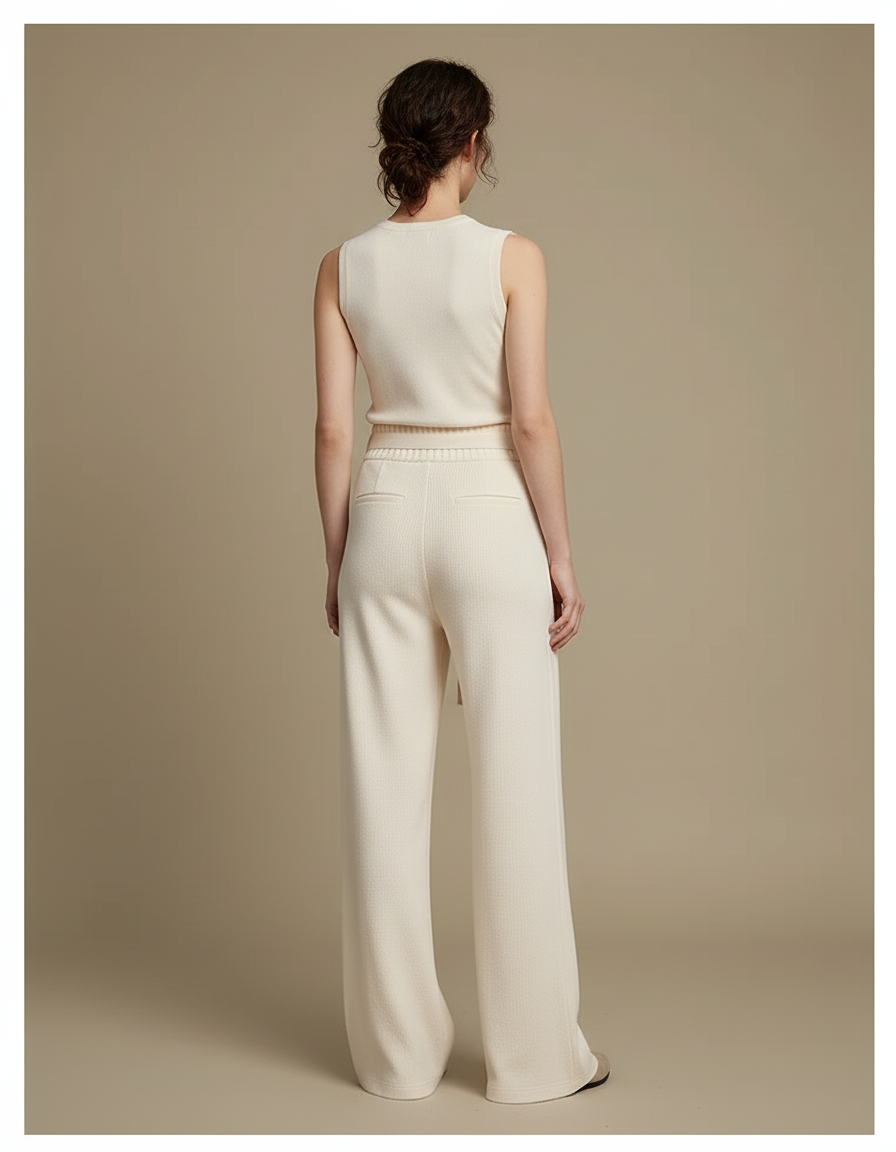 Pantalon Beige Ample Cordon Fluide Femme - Maille - vue 2