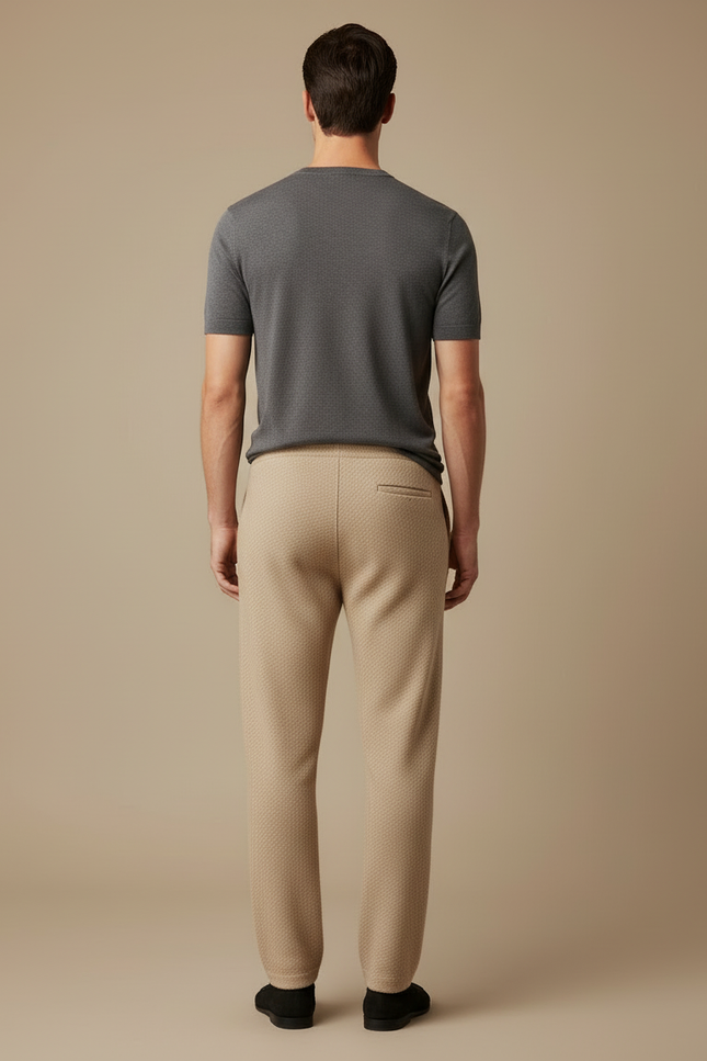 Pantalon Beige Homme Tricoté Jacquard Décontracté Cordon - Maille - vue 2