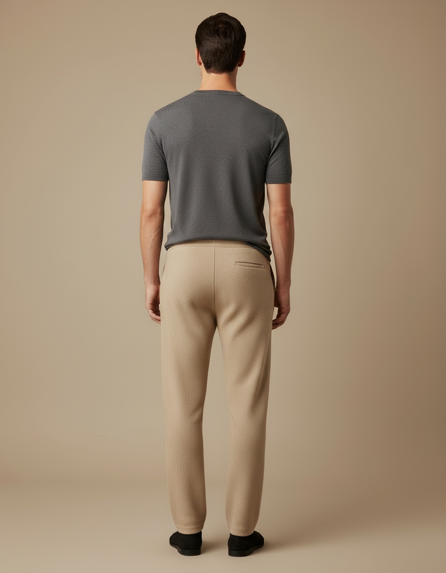 Pantalon Beige Homme Tricoté Jacquard Décontracté Cordon - Maille - vue 2