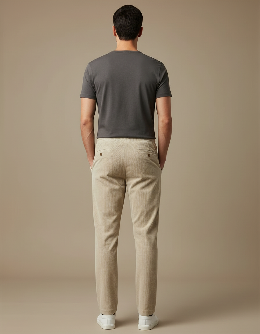 Pantalon Beige Côtelé Droit Décontracté Homme Cordon - Cordé - vue 2
