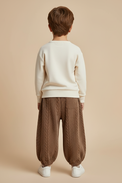 Pantalon Beige Côtelé Ample Garçon Hiver - Marron Maille - vue 2