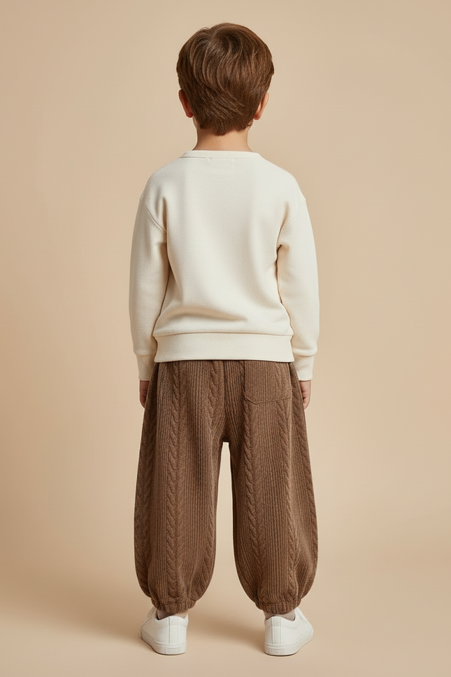 Pantalon Beige Côtelé Ample Garçon Hiver - Marron Maille - vue 2