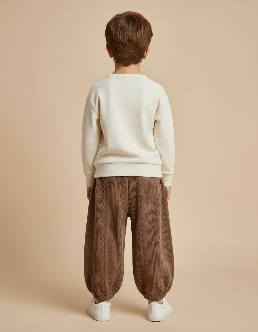 Pantalon Beige Côtelé Ample Garçon Hiver - Marron Maille - vue 2