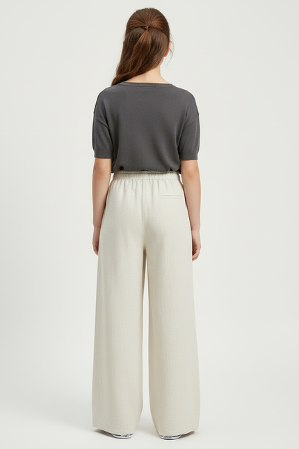 Pantalon Beige Ample Fluide Élastique Enfant - Lin - vue 2