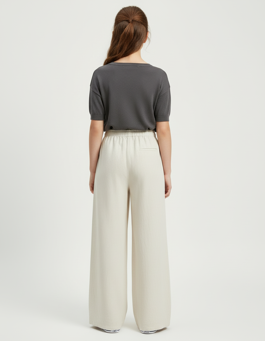 Pantalon Beige Ample Fluide Élastique Enfant - Lin - vue 2