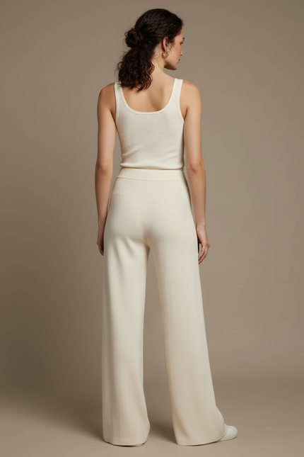 Pantalon Beige Large Tricoté Confortable Élégant - Maille - vue 2