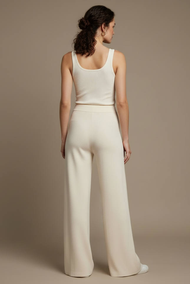 Pantalon Beige Large Tricoté Confortable Élégant - Maille - vue 2